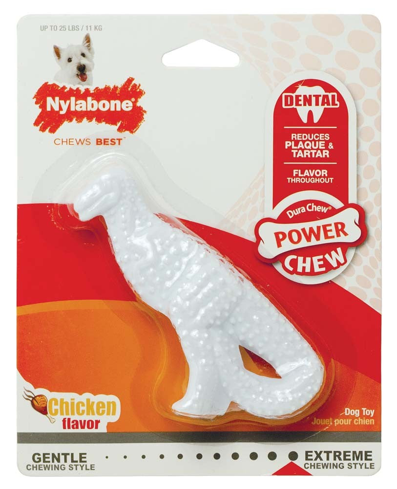 Nylabone Power Chew Dental Dinosaur Dog Toy Chicken 1ea/SMall/Regular - Up To 25 Ibs.