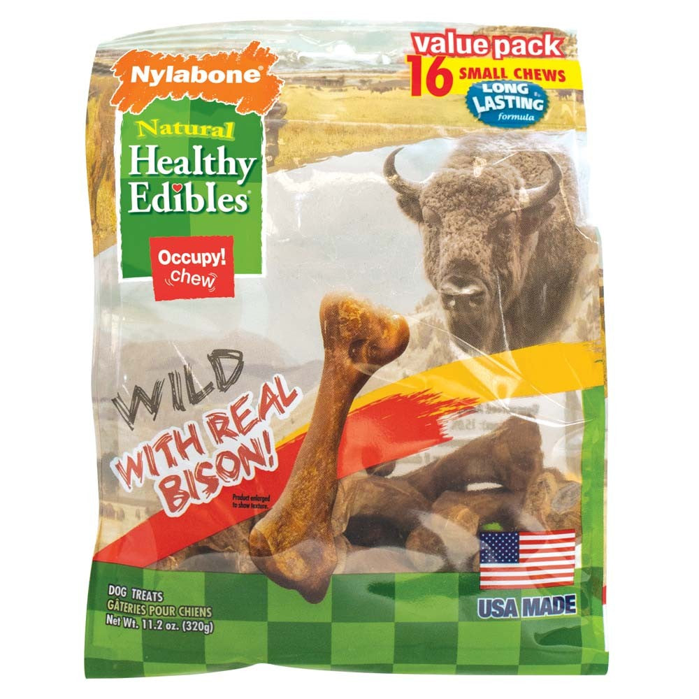 Nylabone Healthy Edibles WILD Natural Long Lasting Bison Dog Chew Treats Bison, SMall/Regular  Up To 25 Ibs. 16 ct