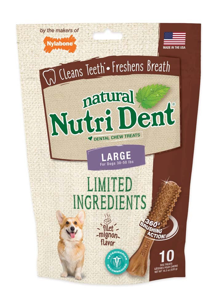 Nylabone Nutrident Filet Mignon Dental Chew Treat Large Pouch 10ct