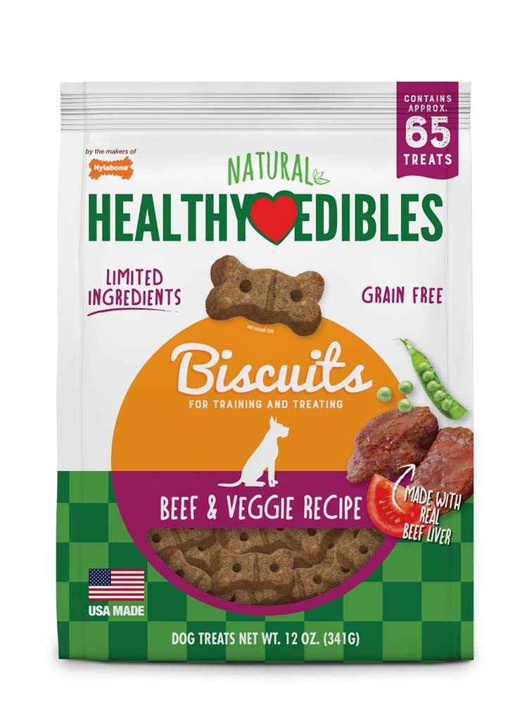 Nylabone Healthy Edibles Biscuits Grain Free Dog Treats Beef & Veggie 1ea/12 oz