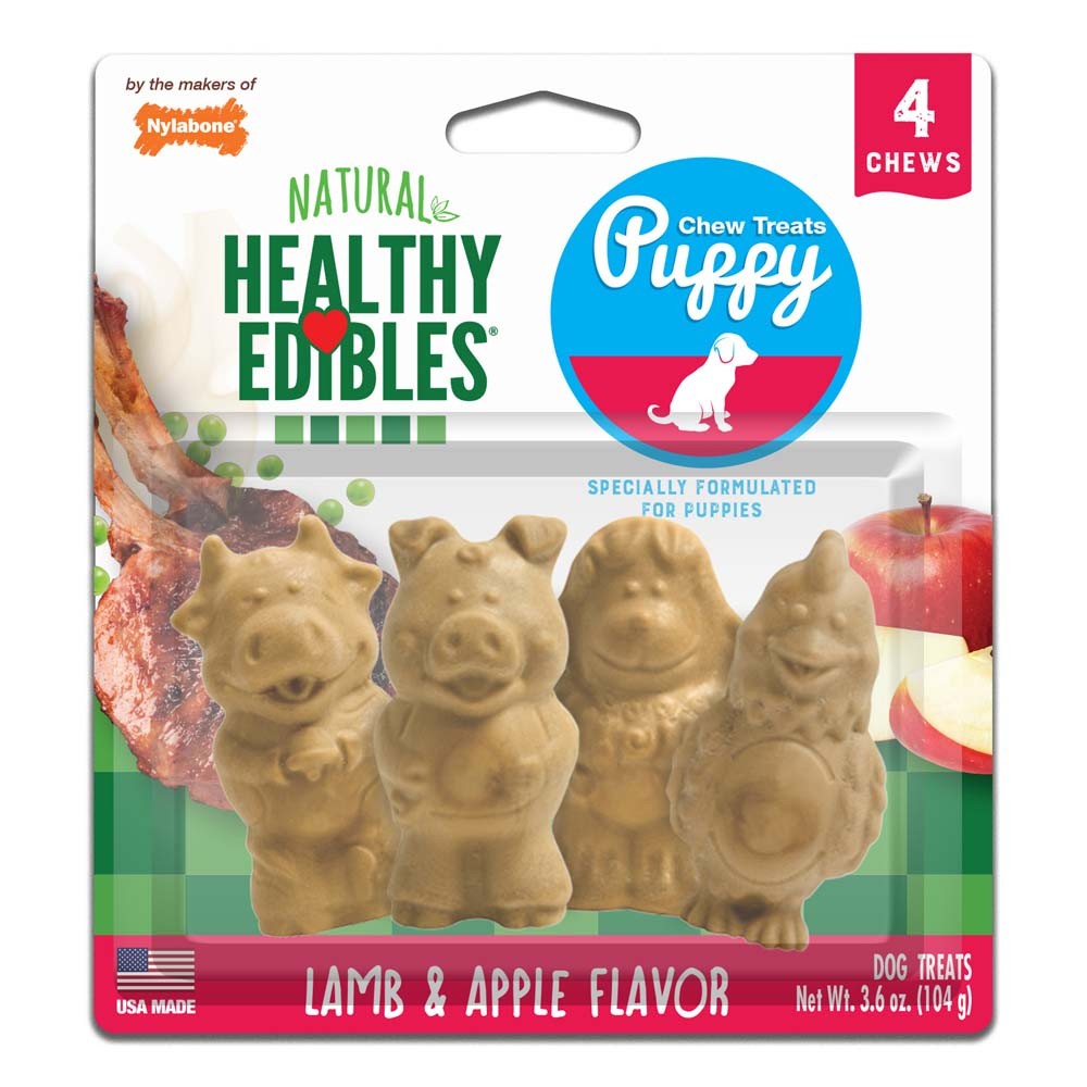 Nylabone Healthy Edibles Puppy AnimalShaped Lamb  Apple Dog Chew Treats Lamb  Apple, SMall/Regular  Up To 25 Ibs. 4 ct