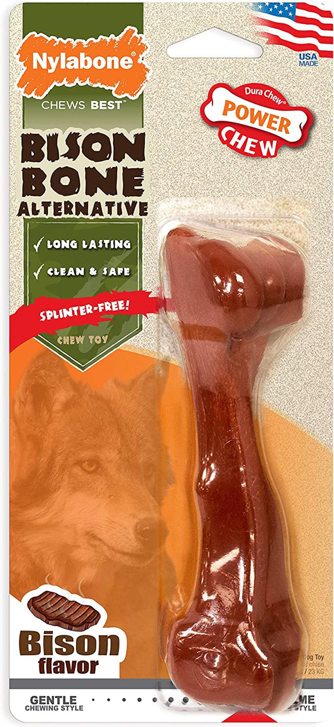 Nylabone Power Chew Bison Bone Alternative Nylon Chew Toy Bison 1ea/Large/Giant - Up To 50 lb