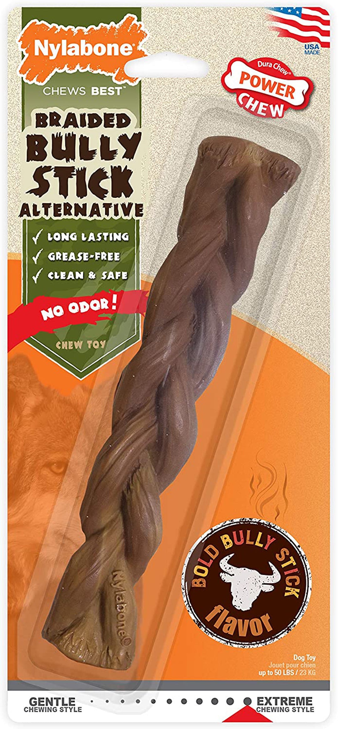 Nylabone Power Chew Braided Bully Stick Alternative Chew Toy Bully Stick 1ea/Large/Giant - Up To 50 lb