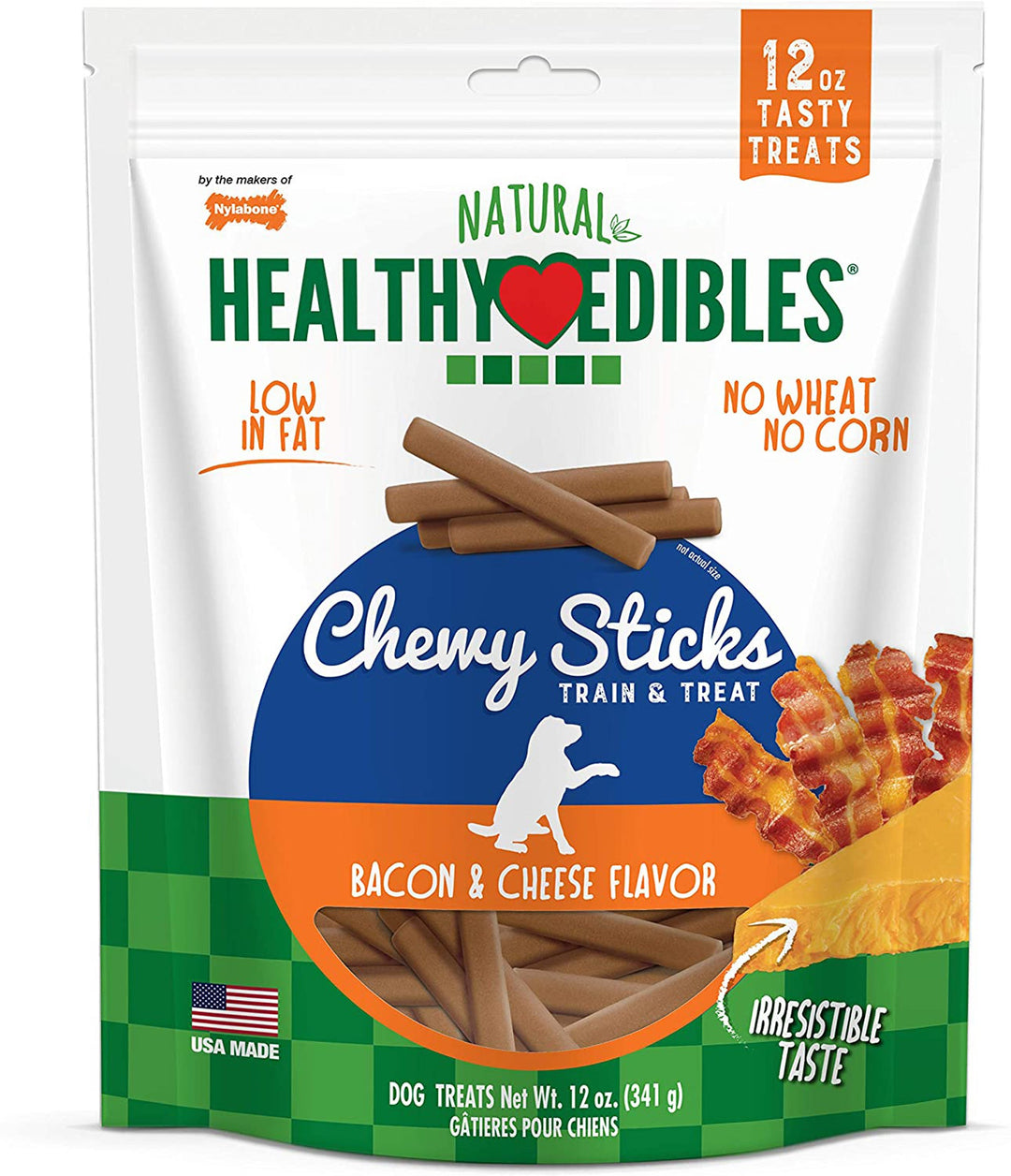 Nylabone Healthy Edibles Chewy Dog Treat Sticks Bacon & Cheese 1ea/12 oz