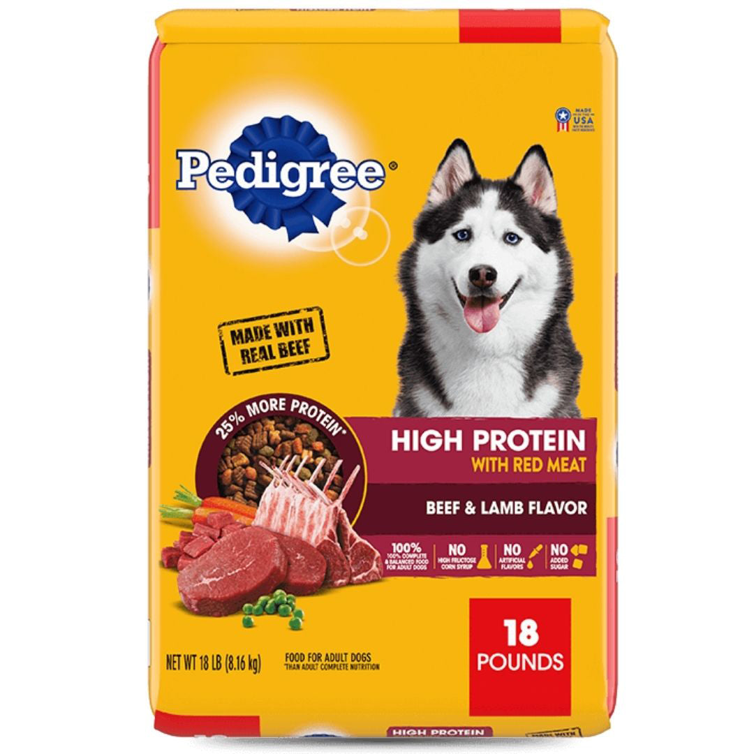 Pedigree High Protein Adult Dry Dog Food w/Red Meat Beef & Lamb 1ea/18 lb