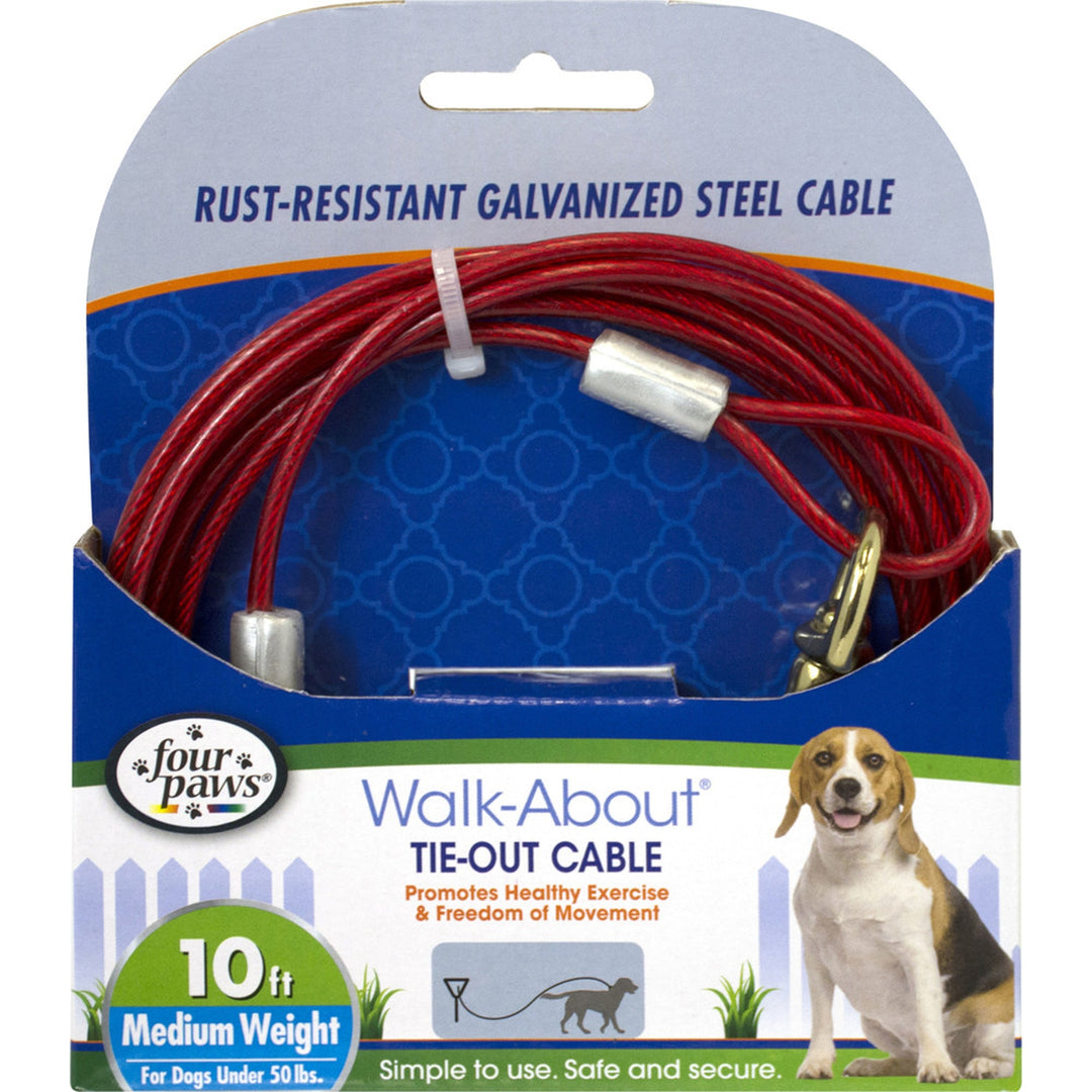 Four Paws Medium Weight Dog Tie Out Cable Red 1ea/10 ft