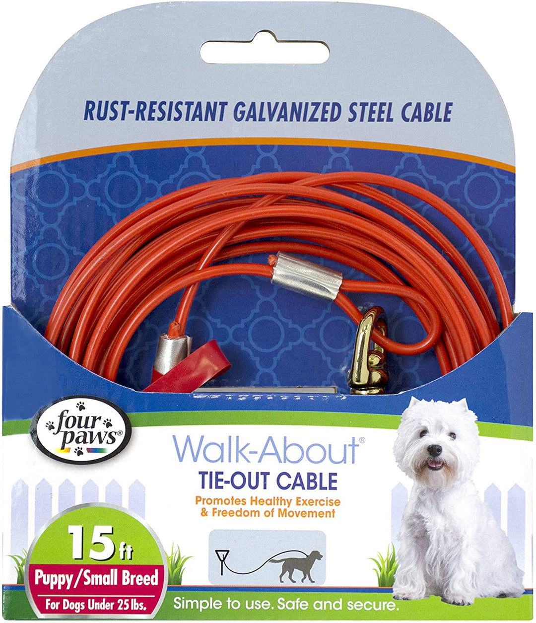 Four Paws Medium Weight Dog Tie Out Cable Red 1ea/15 ft