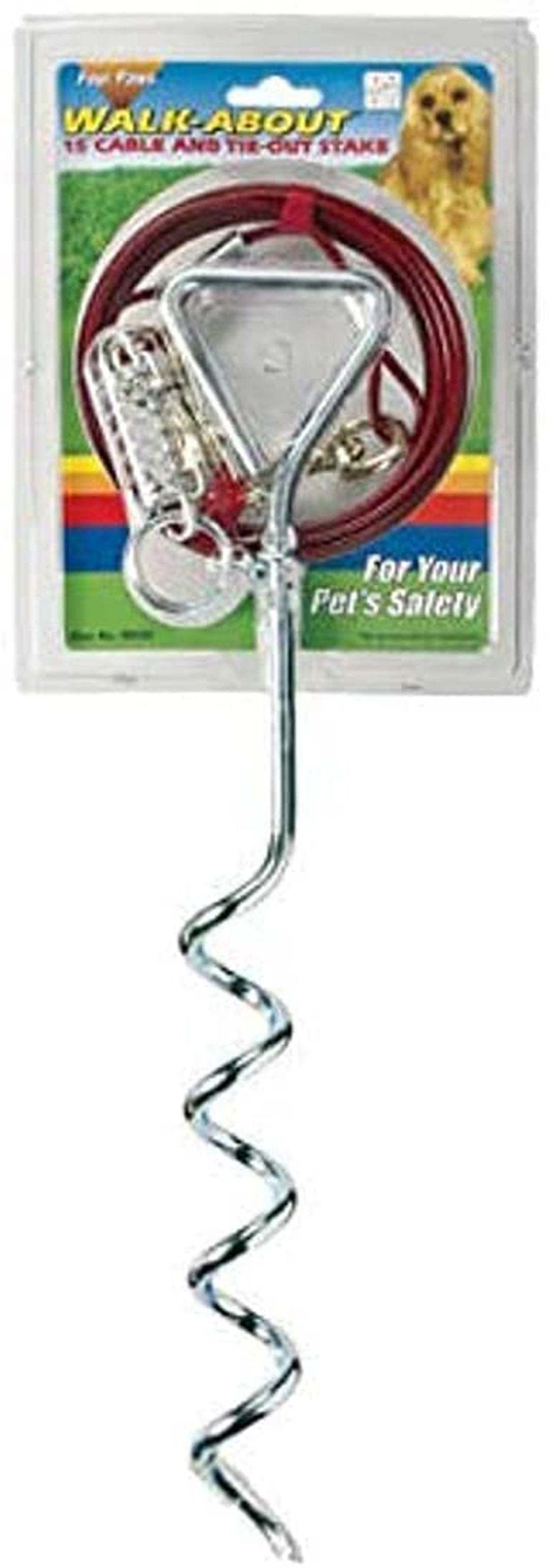 Four Paws Walk About Tie-Out Dog Spiral Stake Silver 1ea/15 Ft. Cable