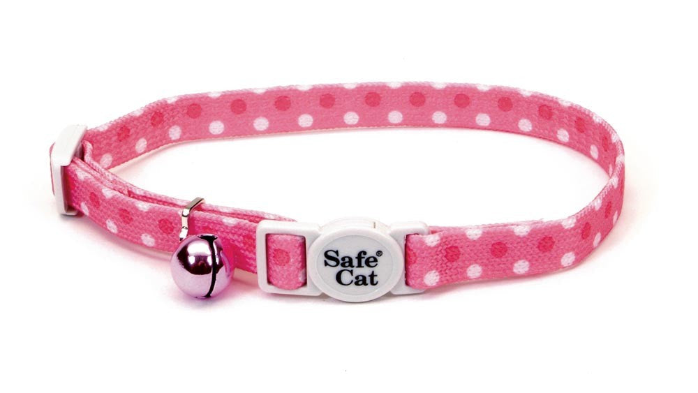 Coastal Safe Cat Fashion Adjustable Breakaway Collar Pink Dots 3/8X8-12In