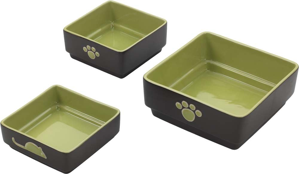 Ethical Products Spot Four Square Dish Cat Green 5in