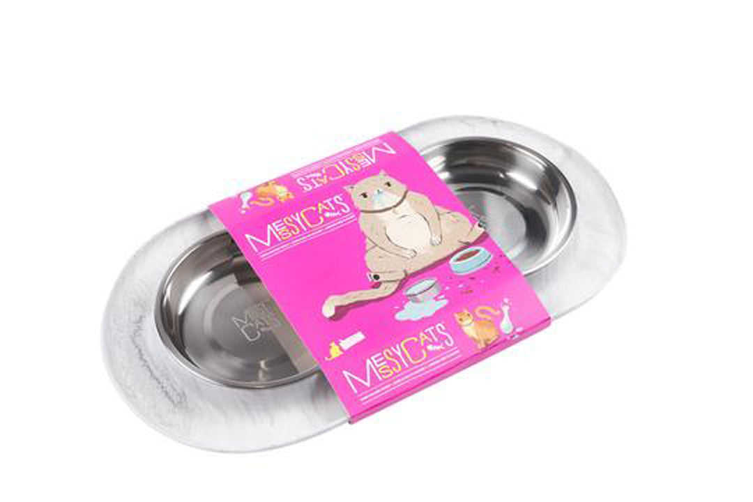 Messy Mutts Cat Double Feeder Silicone Marble