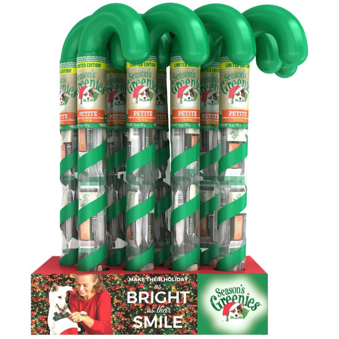 Greenies Holiday Limited Edition Packaging Dog Dental Treat Candy Cane Tube Petite 12ea/3.6 oz, 6 ct