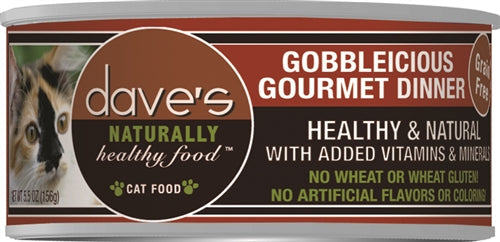 Daves Naturally Healthy Cat Food, Gobbleicious Gourmet Dinner 5.5oz. (Case of 24)