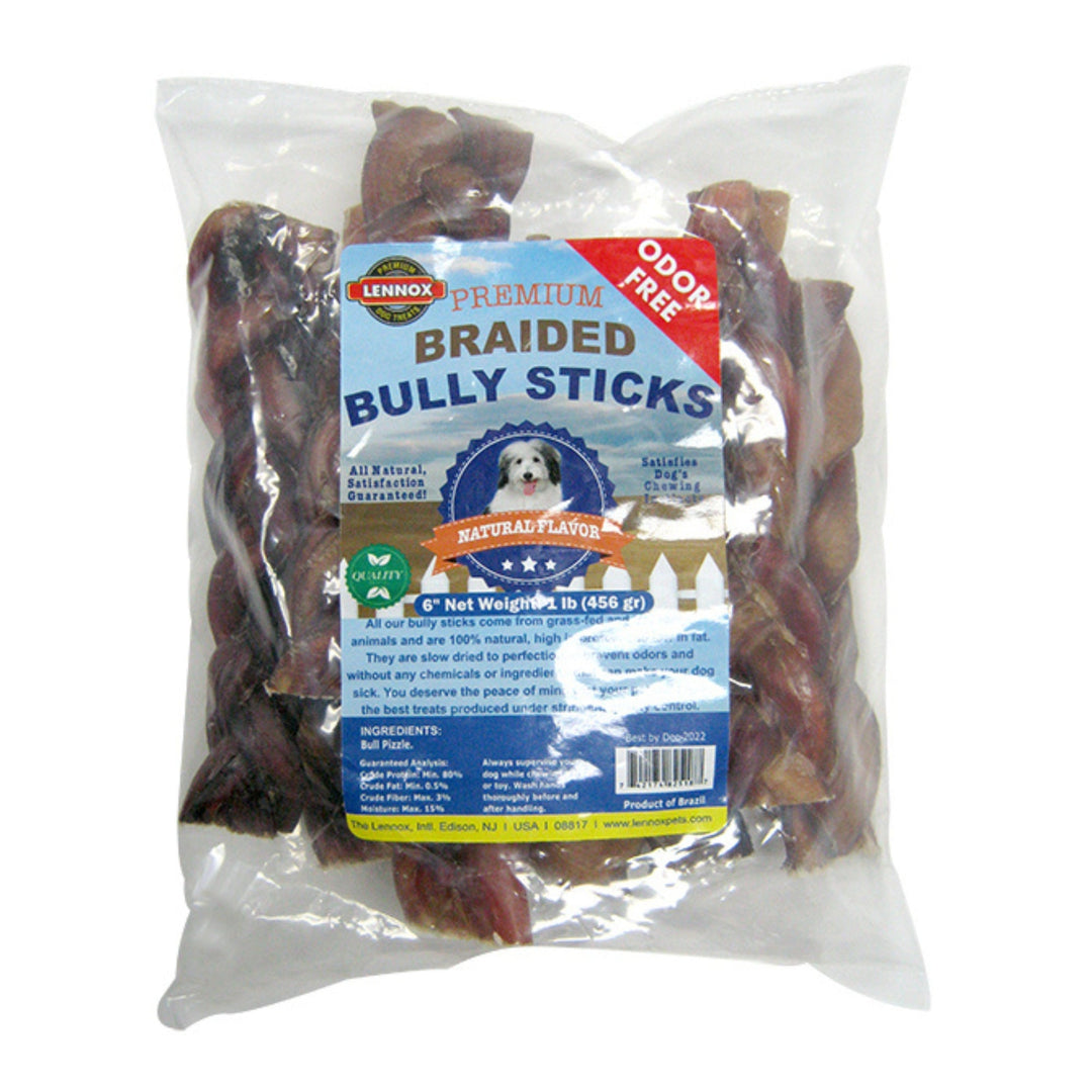 Lennox Natural Braided Bully Sticks 6" Odor Free 16oz.