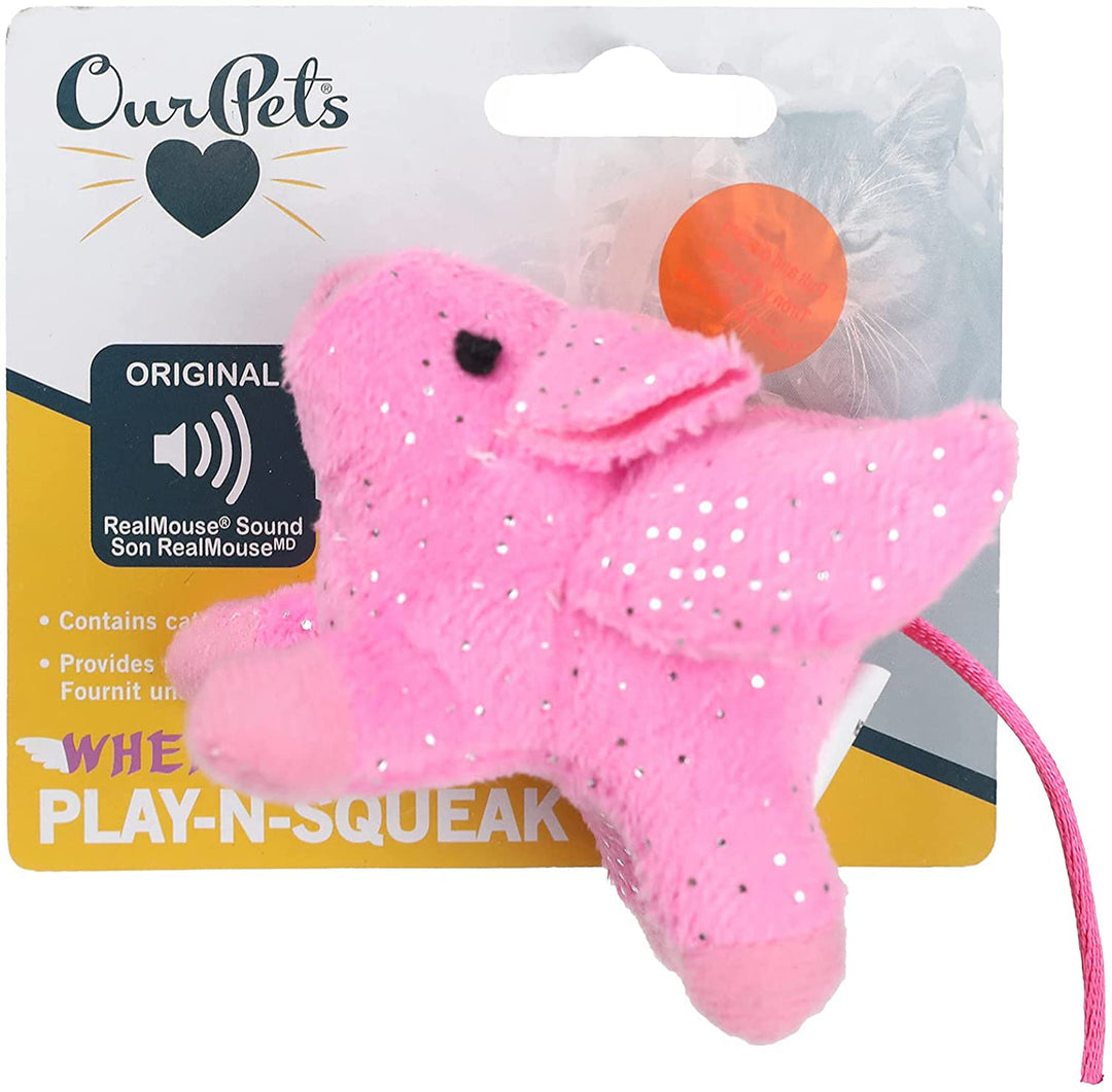 OurPets Play N Squeak Pigs Fly Catnip Toy Pink 1ea