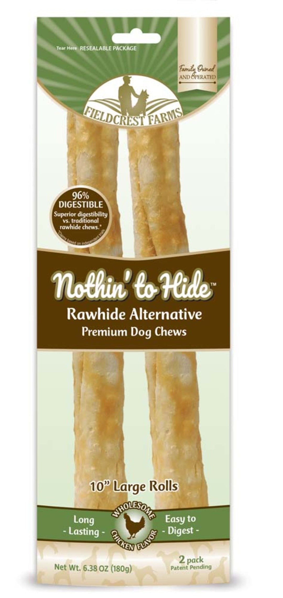 Fieldcrest Farms Nothin' To Hide Roll Dog Treat Chicken 1ea/10 in, LG, 2 pk