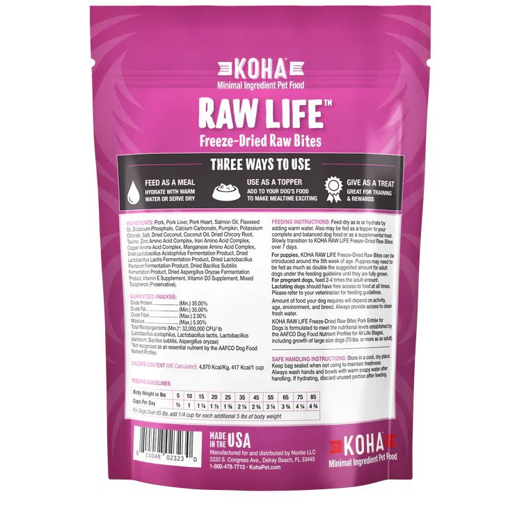 Koha Dog Grain Free Raw Freeze Dried Bites Pork 14oz.