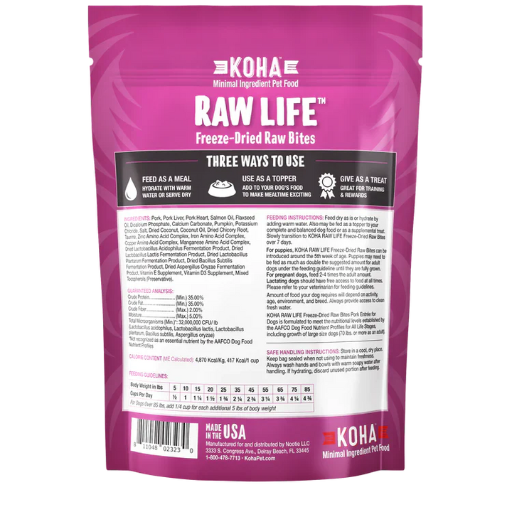 Koha Dog Grain Free Raw Freeze Dried Bites Pork 14oz.