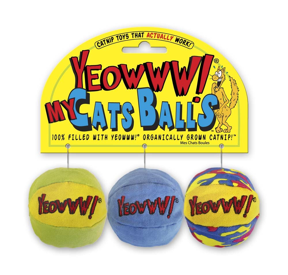 Yeowww! My Cats Ball Catnip Toy Multi-Color 1ea/2 in, 3 pk