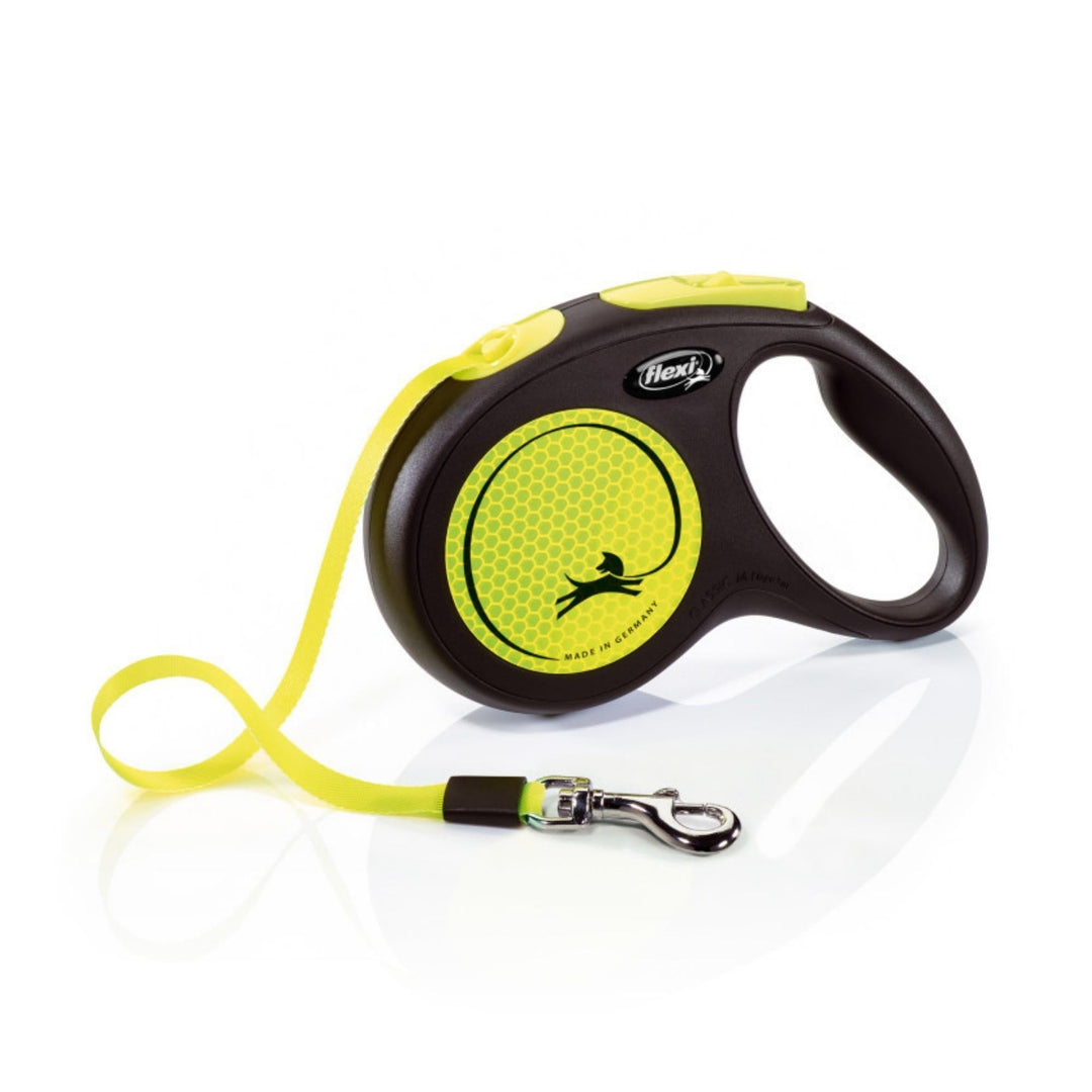 Flexi Classic Retractible Neon Reflective Tape Leash Black/Neon Yellow, 1ea/MD, 16 ft