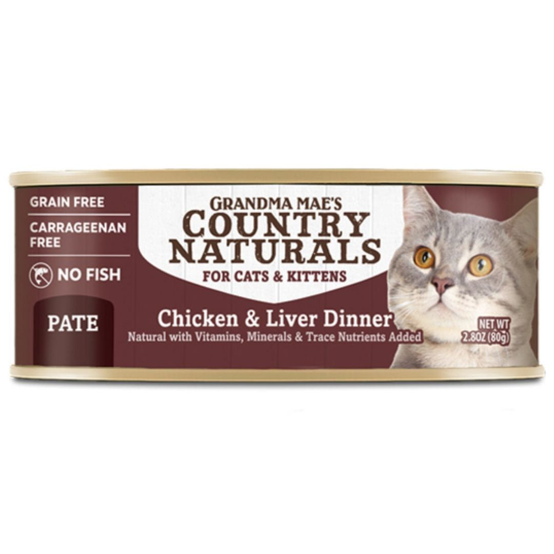 Grandma Mae's Country Naturals Pate Dinner Canned Cat Food Chicken & Liver 24ea/2.8 oz