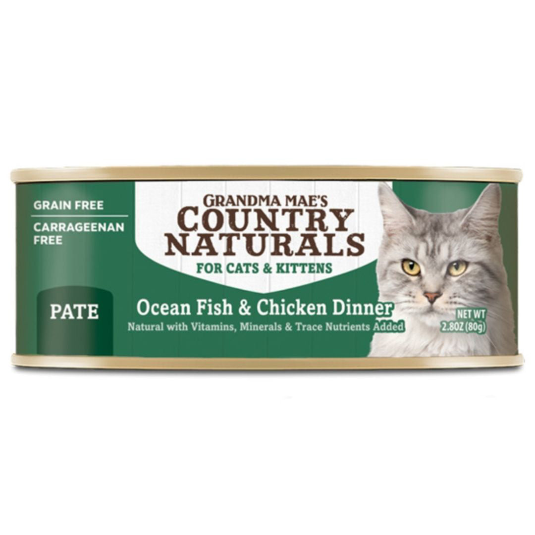 Grandma Mae's Country Naturals Pate Dinner Canned Cat Food Ocean Fish & Chicken 24ea/2.8 oz