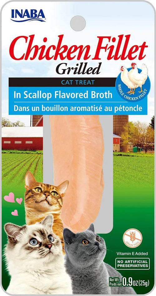 **Inaba Cat Grill Fil Chicken/Scallop Broth 0.9Oz/6Ct.