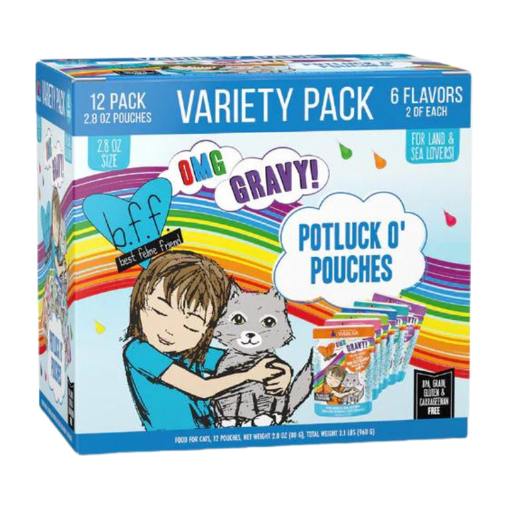 BFF Cat Omg Potluck O Pouches Variety Pack. 2.8oz.(Case of 12)