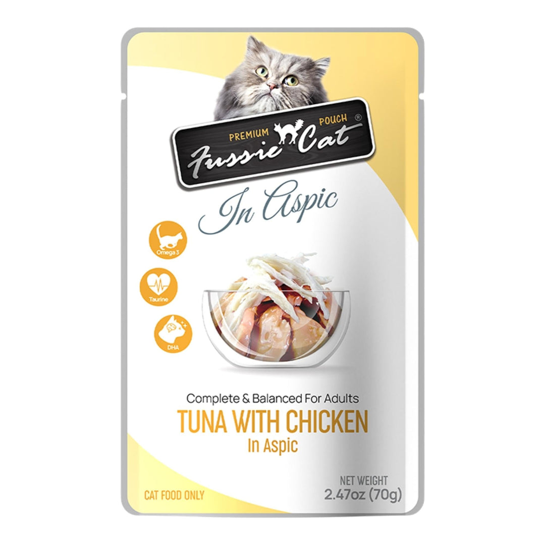 **Fussie Cat Premium Tuna with Chicken in Aspic 2.47oz. Pouch (Case of 12)