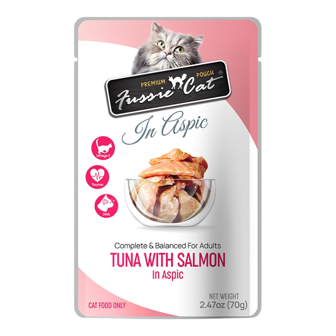 **Fussie Cat Premium Tuna with Salmon in Aspic 2.47oz. Pouch (Case of 12)