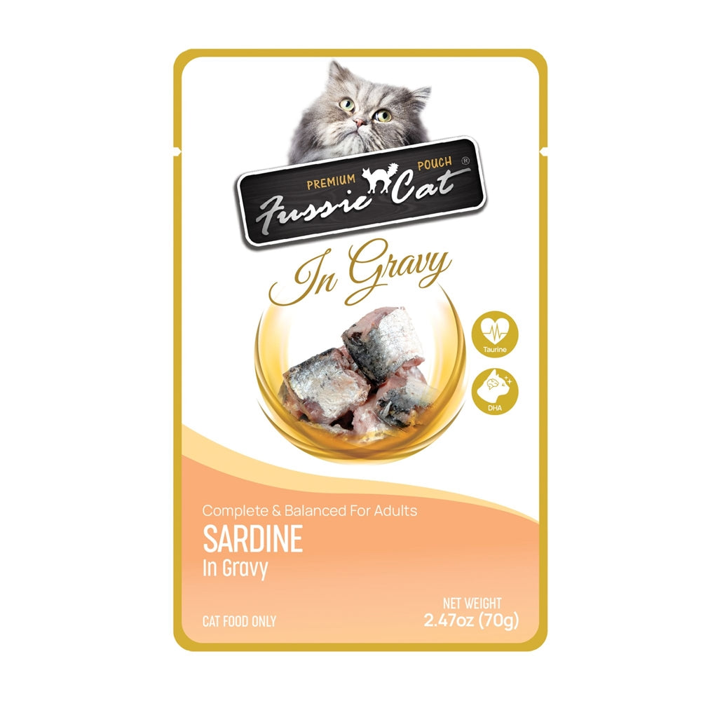 **Fussie Cat Premium Sardine in Gravy 2.47oz. Pouch