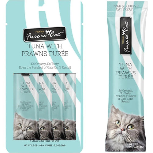 **Fussie Cat Treat Tuna With Prawns Puree 2oz/18count