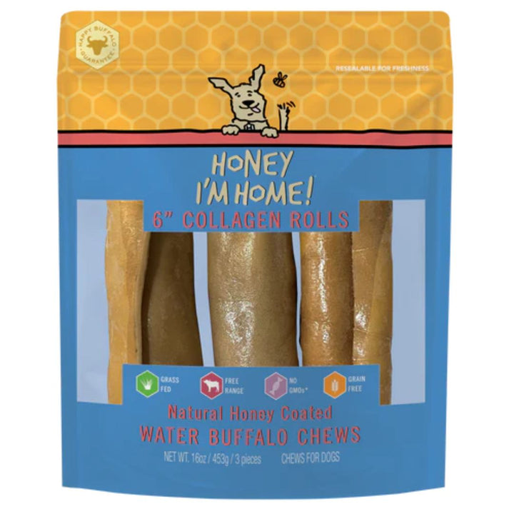 Honey I'm Home Dog Buffalo Collagen Rolls 6 Inch 3 Pack