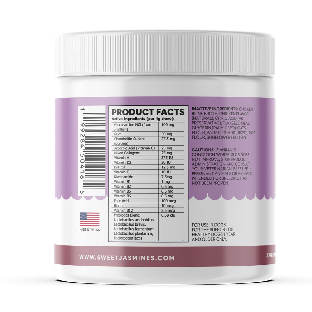 Back of a supplement container with product facts label on a white background