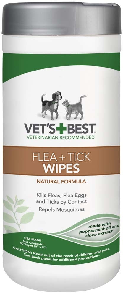 Vets Best Flea and Tick Wipes for Dogs 6 in x 8 in 50 Count