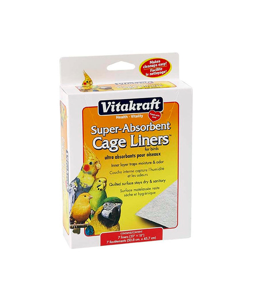 Vitakraft Super-Absorbent Cage Liners for Birds White, 1ea/20 In X 18 in, 7 ct