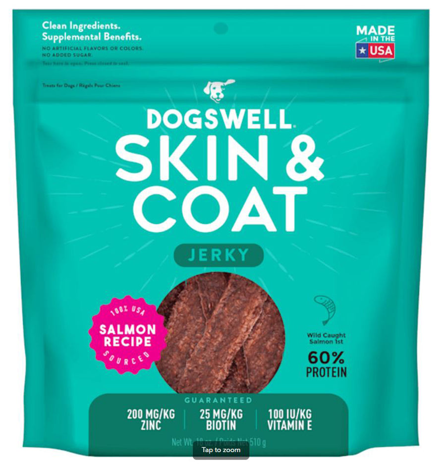Dogswell Dog Skin and Coat Jerkey Grain Free Salmon 18Oz