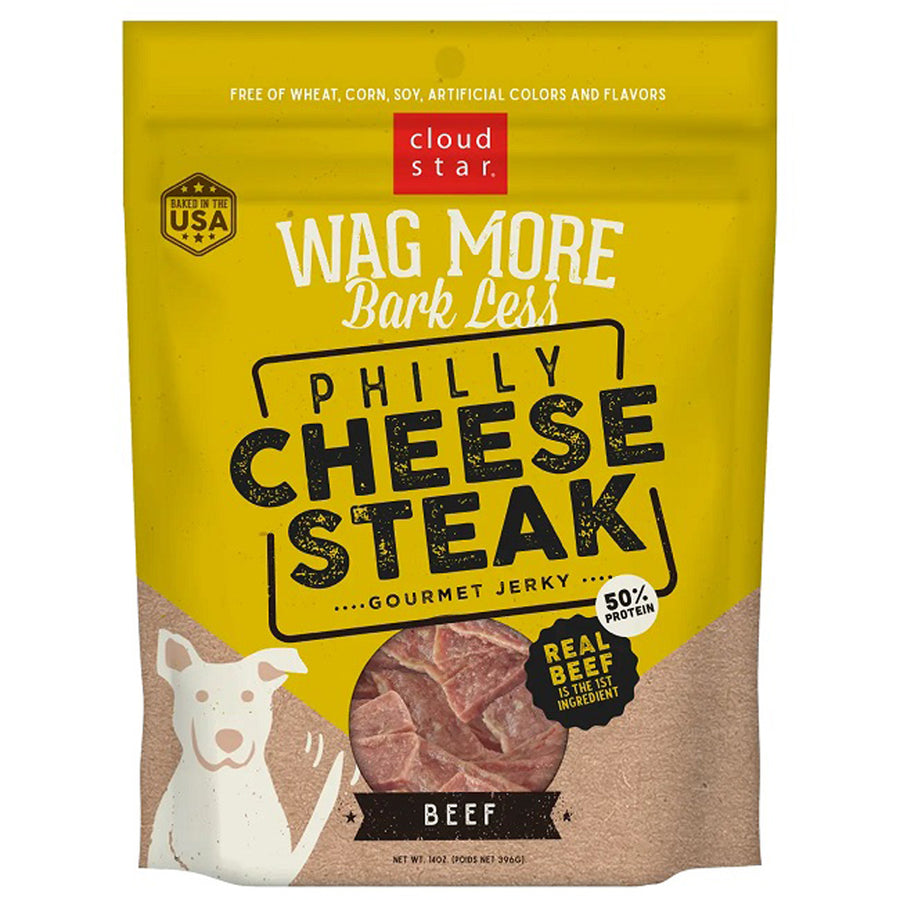 Wagmore Bark Less Dog Jerky Grain Free Philly Cheesesteak Beef 10 Oz